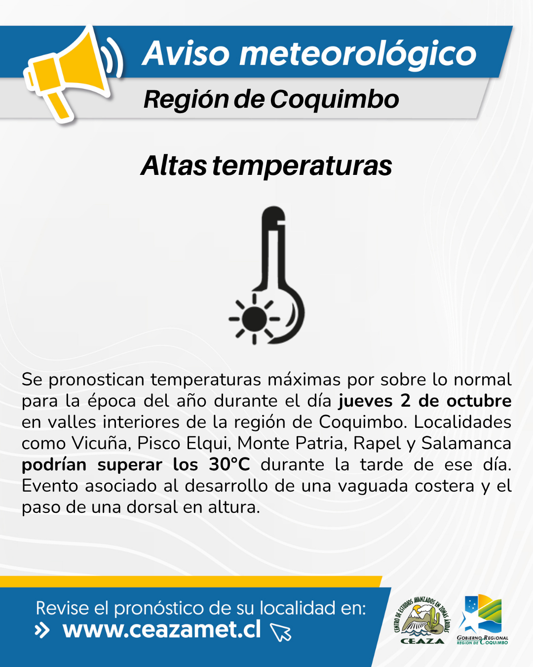 Se pronostican altas temperaturas en valles interiores de la Región de Coquimbo